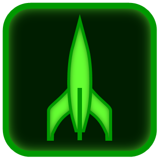 A square shipyard icon depicting a classic sci-fi needle-nose rocket ship.